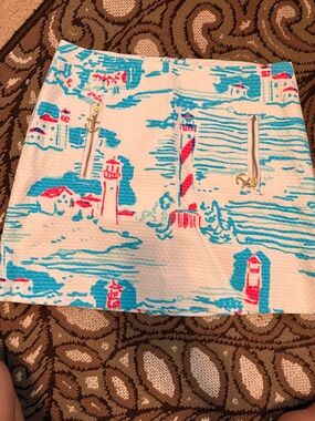 Lilly Pulitzer White Mini Skirt with Turquoise and Coral Accents